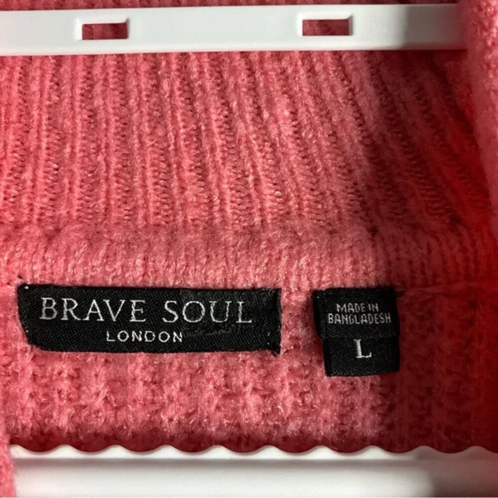 Brave Soul London Women's Pink Mock Neck Cozy Knit Sweater